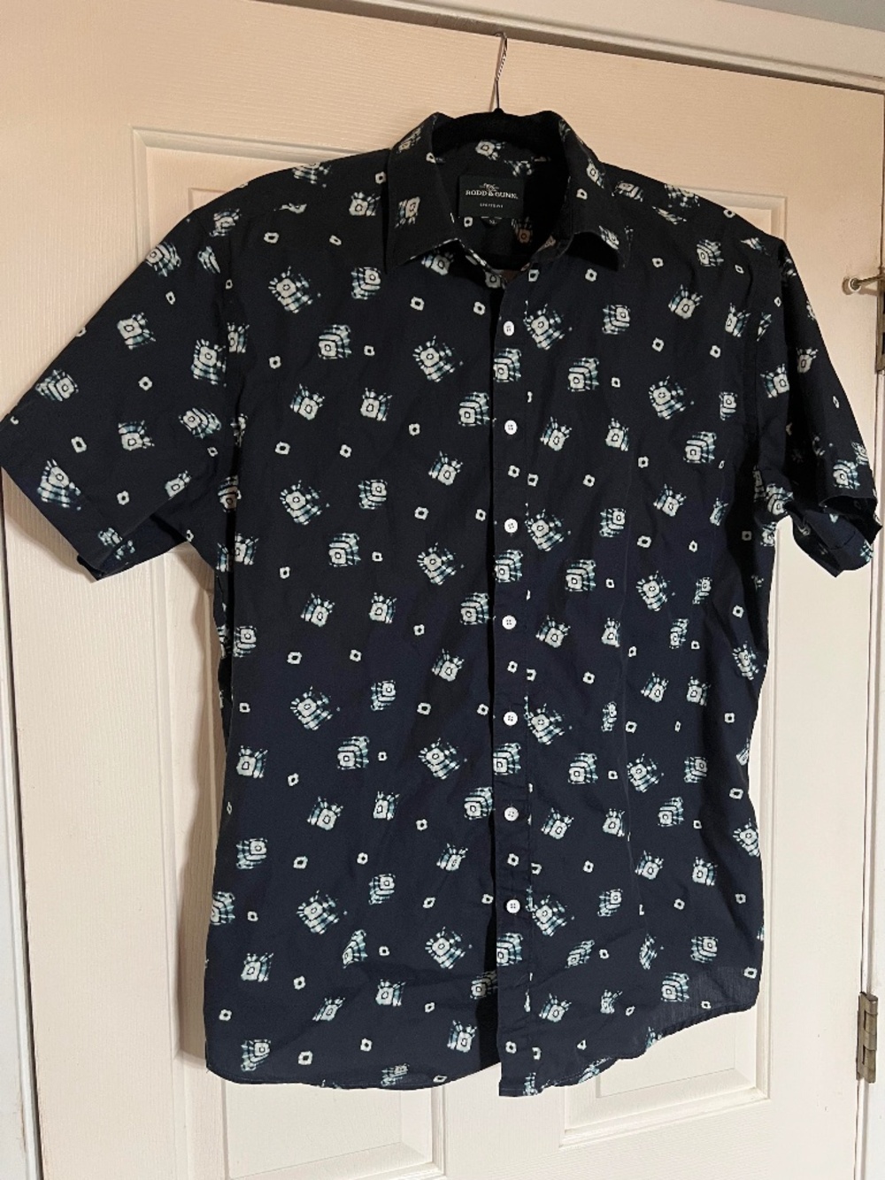 Men's Rodd & Gunn Printed Short Sleeve Shirt- Dark Blue (XL)